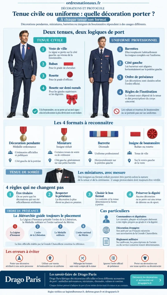 Port des décorations en tenue civile et militaire : formats, placement et conseils de Drago Paris